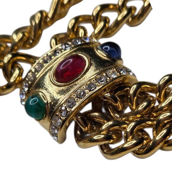 GIVENCHY Vintage Jewels of India Chunky Double Strand Jeweled Chain Necklace - Picture 6 of 8